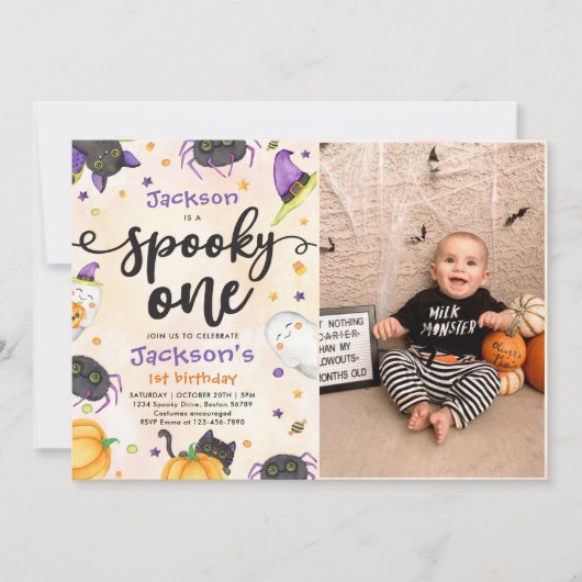 Invitation Éffrayant Un Halloween 1er Anniversaire Photo (Devant)