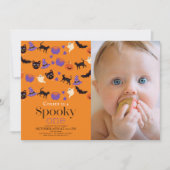 Invitation Éffrayant Un Halloween Orange 1er Anniversaire Pho (Devant)