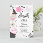 Invitation Éffrayant Un Halloween rose Fantôme 1er anniversai (Debout devant)