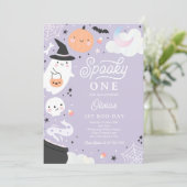 Invitation Éffrayant Un Halloween rose Fantôme 1er anniversai (Debout devant)