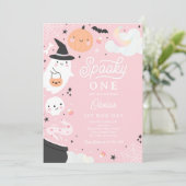 Invitation Éffrayant Un Halloween rose Fantôme 1er anniversai (Debout devant)