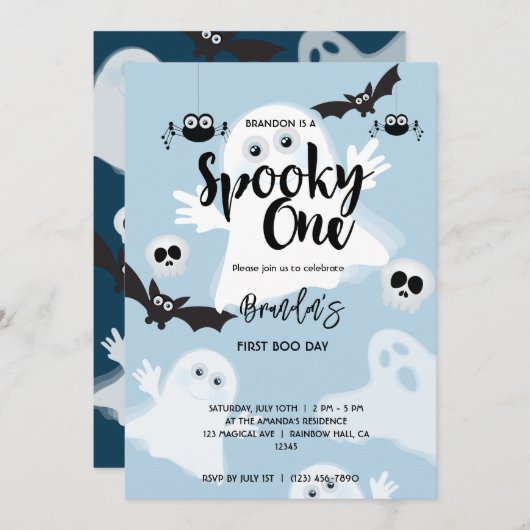 Invitation Éffrayant un mignon 1er anniversaire Ghost Boys Ha (Devant / Derrière)