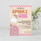 Invitation Éffrayant un mignon fantôme fille rose premier ann (Debout devant)