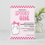 Invitation Éffrayant un mignon fantôme rose fille premier ann (Debout devant)