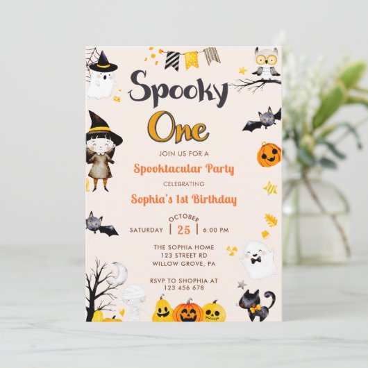 Invitation Éffrayant un mignon Halloween 1er anniversaire (Debout devant)