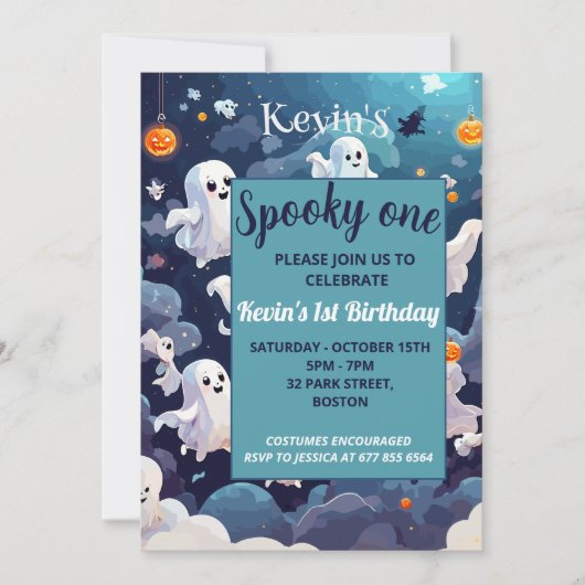 Invitation Éffrayant un mignon Halloween Anniversaire (Devant)