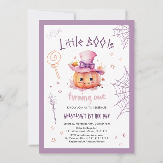 Invitation Éffrayant Un mignon Halloween Baby Girl 1er annive (Devant)