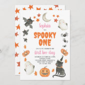 Invitation Éffrayant un mignon Halloween Fantôme Fille 1er an (Devant / Derrière)