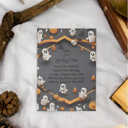 Invitation Éffrayant un mignon Halloween Vintage 1er annivers