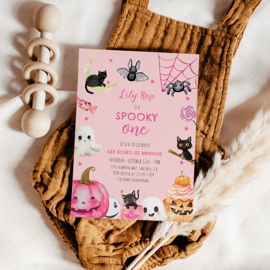Invitation Éffrayant Un Pink Halloween Cute Ghost 1er Anniver