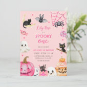 Invitation Éffrayant Un Pink Halloween Cute Ghost 1er Anniver (Debout devant)