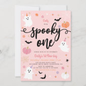 Invitation Éffrayant Un Pink Halloween Cute Ghost 1er Anniver (Devant)