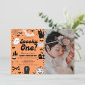 Invitation Éffrayant Un Retro Grovy Halloween Premier anniver (Debout devant)