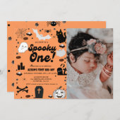 Invitation Éffrayant Un Retro Grovy Halloween Premier anniver (Devant / Derrière)