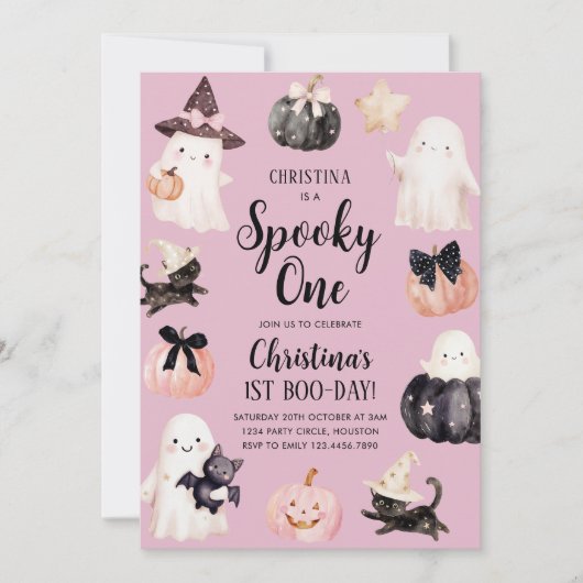 Invitation Éffrayant Une Halloween Fille 1er anniversaire (Devant)