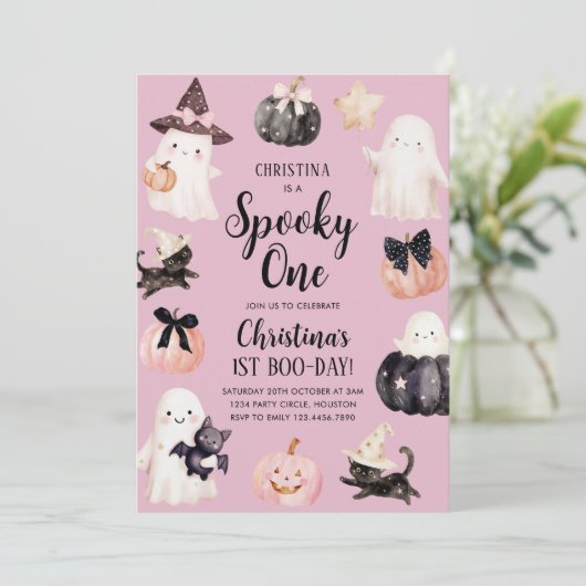 Invitation Éffrayant Une Halloween Fille 1er anniversaire (Debout devant)