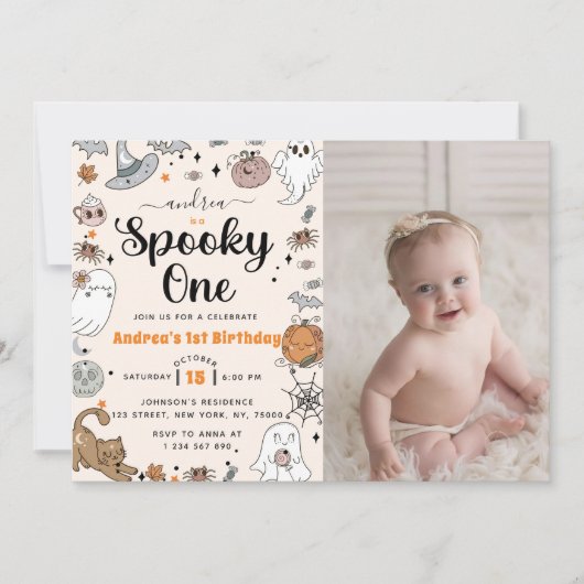 Invitation Éffrayant Une Halloween mignonne Fantôme Anniversa (Devant)