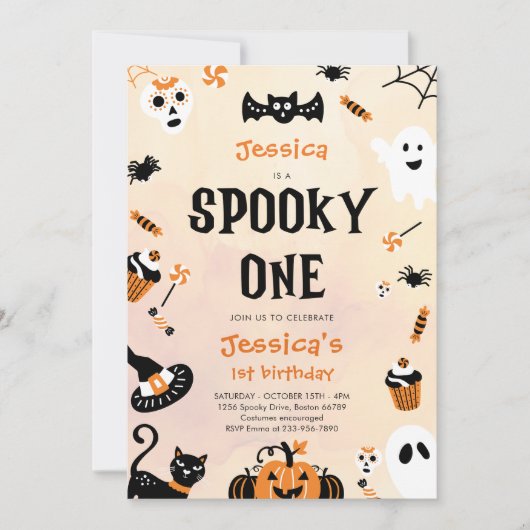 Invitation Éffrayant Une Halloween mignonne Fête d'anniversai (Devant)
