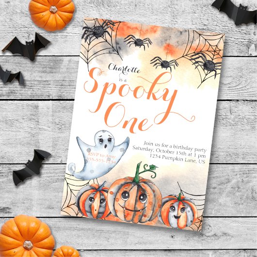Invitation Éffrayant une mignonne aquarelle Halloween 1er ann