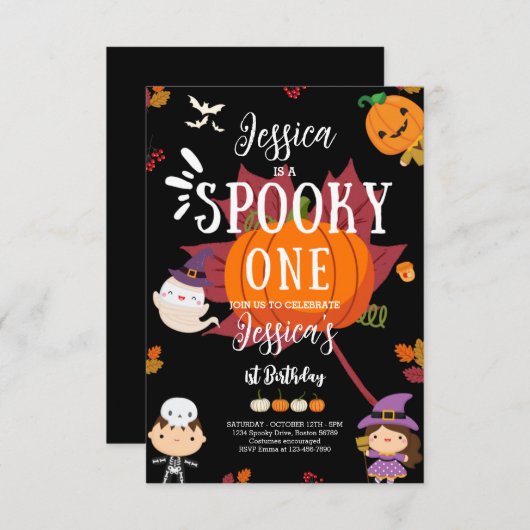 Invitation Éffrayant Une Mignonne Halloween Ghost 1ère fête d (Devant / Derrière)