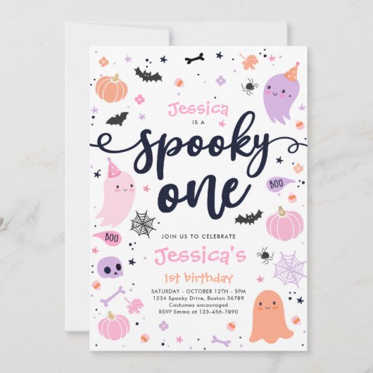 Invitation Éffrayant Une Mignonne Halloween Ghost 1ère fête d (Devant)