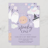 Invitation Éffrayant Une Mignonne Halloween Ghost 1ère fête d (Devant / Derrière)