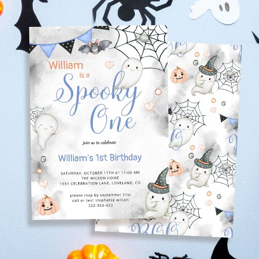 Invitation Éffrayant Une Mignonne Halloween Ghost 1ère fête d