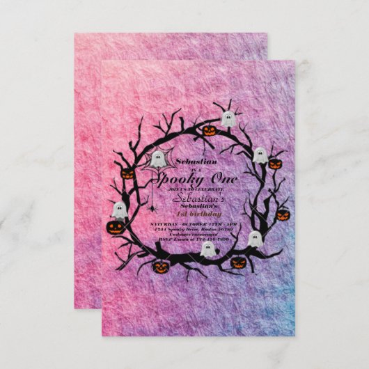 Invitation Éffrayant Une Mignonne Halloween Ghost 1ère fête d (Devant / Derrière)