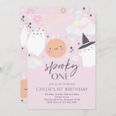 Invitation Éffrayant Une Mignonne Halloween Ghost 1ère fête d (Devant / Derrière)