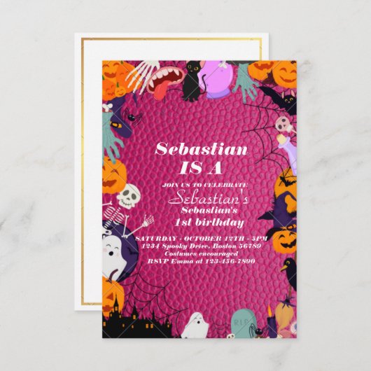 Invitation Éffrayant Une Mignonne Halloween Ghost 1ère fête d (Devant / Derrière)