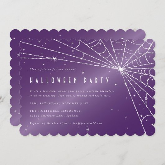 Invitation Éffrayant violet Diamond Spider Web Halloween Part (Devant / Derrière)