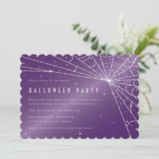 Invitation Éffrayant violet Diamond Spider Web Halloween Part (Debout devant)