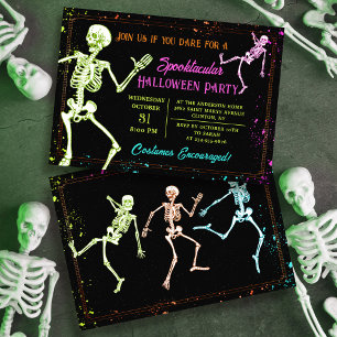 Invitation Éffrayante Dancing Skeleton Black Halloween Party