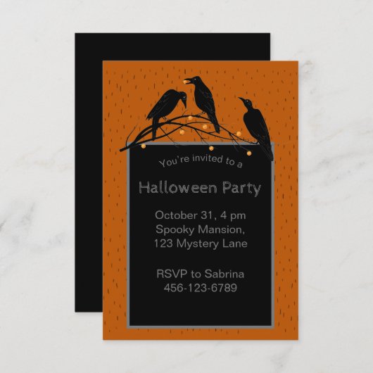 Invitation Éffrayante de Black Ravens d'Halloween (Devant / Derrière)