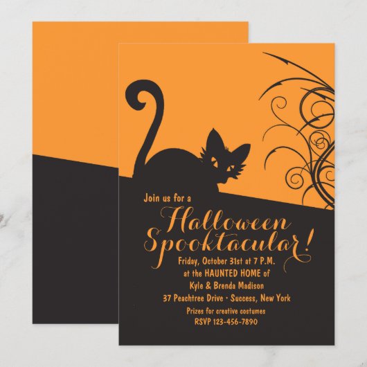 Invitation éffrayante de Halloween de chat (Devant / Derrière)