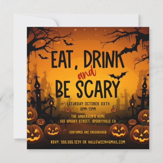 Invitation Éffrayante fête d'Halloween (Devant)