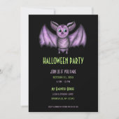Invitation Éffrayante fête d'Halloween de chauve-souris noire (Devant)