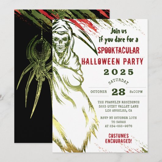 Invitation Éffrayante Halloween adulte peur costume crâne (Devant / Derrière)