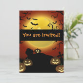 Invitation Éffrayante Halloween Moon, Citrouilles (Debout devant)