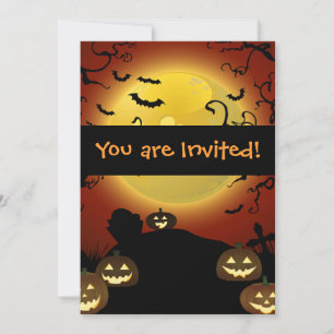 Invitation Éffrayante Halloween Moon, Citrouilles