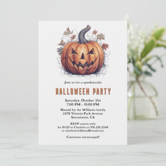 Invitation Éffrayante Jack-O-Lantern Bats Lune Halloween Part (Debout devant)