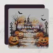 Invitation Éffrayante Jack O’Lanterns Bats Halloween (Devant / Derrière)