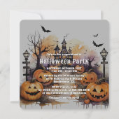 Invitation Éffrayante Jack O’Lanterns Bats Halloween (Devant)