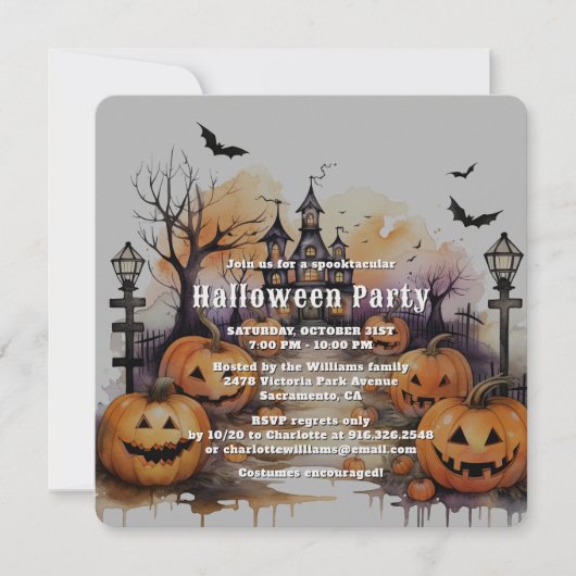 Invitation Éffrayante Jack O’Lanterns Bats Halloween (Devant)