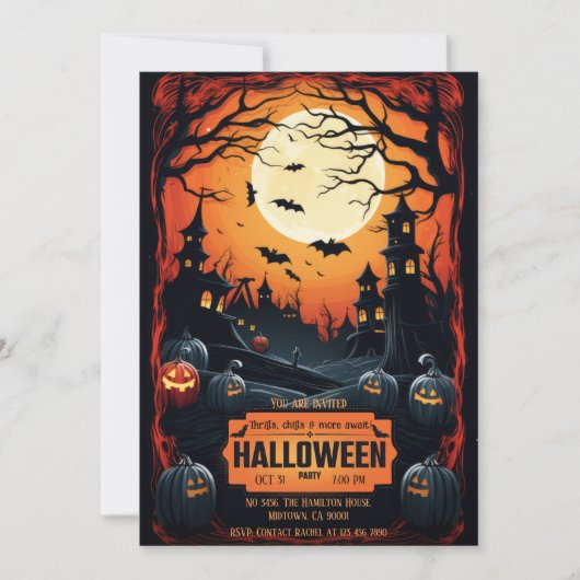 Invitation Éffrayante lune hantée nuit noire Halloween (Devant)
