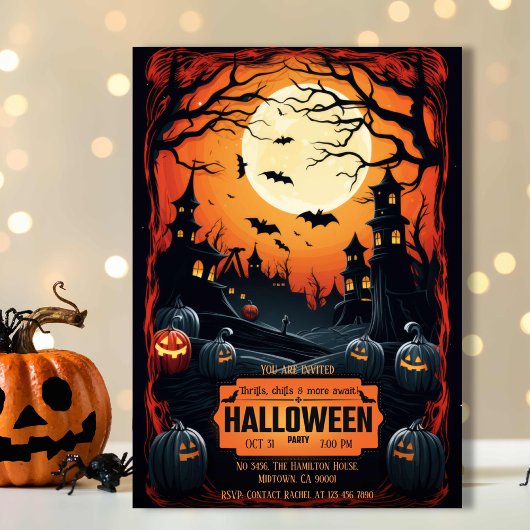 Invitation Éffrayante lune hantée nuit noire Halloween
