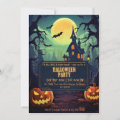 Invitation Éffrayante lune nuit hantée Halloween (Devant)
