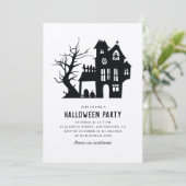 Invitation Éffrayante maison noire hantée. Halloween parti ru (Debout devant)