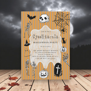 Invitation Éffrayante Skeleton Black Cat Bat Halloween