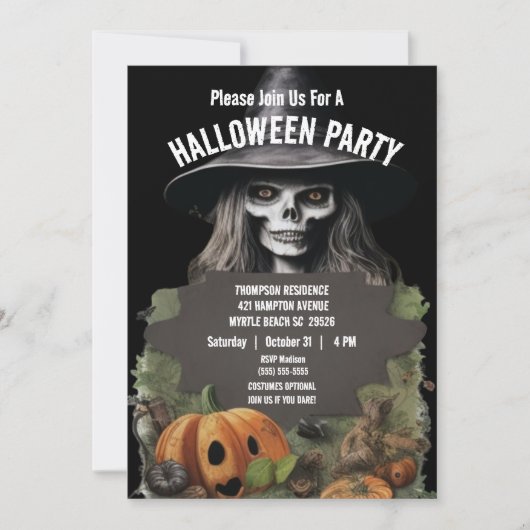 Invitation Éffrayante Skeleton Halloween (Devant)